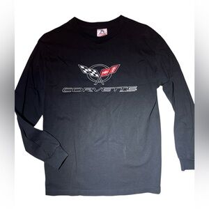 AAA| VINTAGE UNISEX CORVETTE BLACK LONG SLEEVE CREW NECK TEE MEDIUM